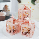 25 Pack | Blush/Rose Gold Butterfly Top Laser Cut Favor Candy Gift Box