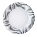 10 Pack | 6inch White / Silver Swirl Rim Disposable Salad Plates, Round Plastic Dessert Plates