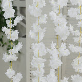 5 Pack White Artificial Cherry Blossom Floral Garland, 6ft Silk Flower Hanging Vines