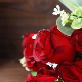 12 Bushes | Red, Black Artificial Premium Silk Flower Rose Bud Bouquets