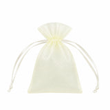 Cream sheer drawstring pouch with ribbon ties on white background#whtbkgd