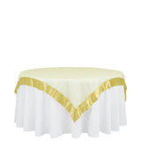 60"x60" Yellow Satin Edge Embroidered Sheer Organza Square Table Overlay