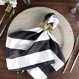 5 Pack | Black & White Striped Satin Cloth Dinner Napkins | 20x20Inch