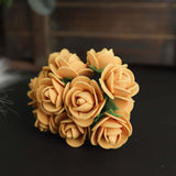 48 Roses | 1Inch Gold Real Touch Artificial DIY Foam Rose Flowers With Stem, Craft Rose Buds