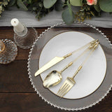 24 Pack | Gold / Clear Glittered European Plastic Silverware Set with Roman Column Handle