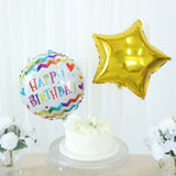 Happy Birthday Cake Mylar Foil Balloon Set, Round and Gold Star Balloon Bouquet With Ribbon