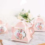 25 Pack 4inch Dusty Rose Mini Teapot Favor Boxes, Tea Time Gift Box with Ribbon