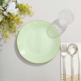 10 Pack | 8inch Glossy Sage Green Round Plastic Salad Plates With Gold Rim