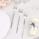 Glossy Silver Heavy Duty Plastic Silverware Forks, Shiny Cutlery, Premium Disposable Flatware