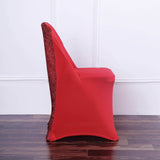 Red Spandex Stretch Folding Chair Cover, Fitted Chair Cover with Metallic Shimmer Tinsel Back