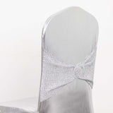 Metallic Silver Shimmer Tinsel Spandex Banquet Chair Cover With Attached Sash Band