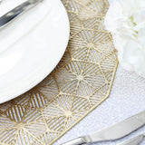 6 Pack Gold Vinyl Placemats, Geometric Woven Non-Slip Dining Table Mats 15"