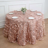 120inch Dusty Rose 3D Leaf Petal Taffeta Fabric Round Tablecloth