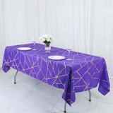 60"x102" Purple Rectangle Polyester Tablecloth With Gold Foil Geometric Pattern