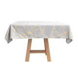 54inch x 54inch Silver Polyester Square Tablecloth With Gold Foil Geometric Pattern