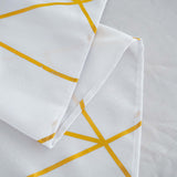 60"x102" White Rectangle Polyester Tablecloth With Gold Foil Geometric Pattern