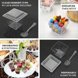 24 Pack | 4oz Clear Disposable Square Snack Tumbler Cup, Lid and Spoon Set