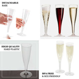 12 Pack | 5oz Clear Plastic Hollow Stem Champagne Flute Glasses With Detachable Base, Disposable