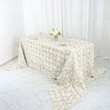 90" x 156" Ivory Grandiose Rosette 3D Satin Rectangle Tablecloth