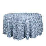 120inch Dusty Blue Grandiose 3D Rosette Satin Round Tablecloth