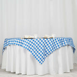 70"x70" White Blue Buffalo Plaid Square Table Overlay, Gingham Polyester Checkered Table Overlay