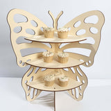 3-Tier Natural Butterfly Wooden Dessert Display Stand, 24inch Rustic Cupcake Stand Shelf Rack