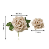 24 Roses | 5inch Champagne Artificial Foam Flowers With Stem Wire and Leaves