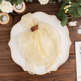 5 Pack Champagne Sheer Crinkled Organza Dinner Napkins, Premium Shimmer Decorative Wedding Napkins