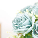 2 Bushes | 18inch Real Touch Dusty Blue Artificial Rose Flower Bouquet, Silk Long Stem Flower