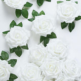 24 Roses | 5inch White Artificial Foam Flowers With Stem Wire and Leaves