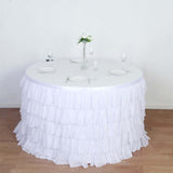 14ft 5-Tier White Chiffon Ruffled Tutu Wedding Table Skirt with Satin Backing