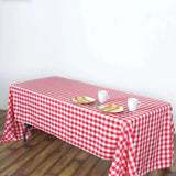 60"x126" White Red Buffalo Plaid Rectangle Tablecloth, Checkered Polyester Tablecloth