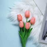 10 Stems | 13inch Coral Real Touch Artificial Foam Tulip Flower Bouquets