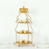 3 Tier Round Gold Metal Cupcake Stand with Crown Top, 32inch Tall Dessert Display Cake Stand