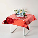 Red Metallic Foil Square Tablecloth, Disposable Table Cover