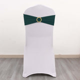 5 Pack Hunter Emerald Green Spandex Chair Sashes with Gold Diamond Buckles, Elegant Stretch Chair