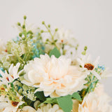 2 Bushes | Ivory / Blue Artificial Silk Dahlia Flower Bouquet Spray