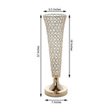 2 Pack | 22inch Tall Gold Crystal Beaded Metal Trumpet Vase Centerpieces