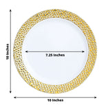 10 Pack | 10inch White Hammered Design Plastic Dinner Plates With Gold Rim