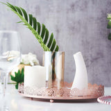 12inch Blush/Rose Gold Premium Metal Decorative Vanity Serving Tray, Round With Embellished Rims