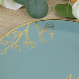 Set of 20 Dusty Blue Plastic Dinner Dessert Plates With Metallic Gold Floral Design