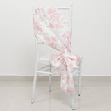 6x108inch White Pink French Toile Polyester Chair Sashes, Elegant Chair Ties for Weddings, Parties