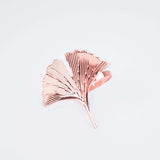 4 Pack | Rose Gold Ginkgo Leaf Napkin Rings, Linen Napkin Holders - Metallic Ornate Design - Blush