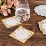 20 Pack White 3 Ply Premium Paper Cocktail Napkins with Gold Foil Lace, Soft European Style Wedding