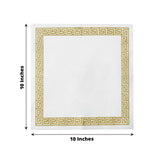 25 Pack White Linen-Feel Beverage Napkins with Gold Greek Key Print