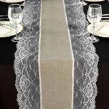 16inch x 108inch Taupe Faux Burlap Jute Lace Table Runner Boho Chic Rustic Decor