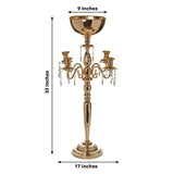 33inch Gold Metal 4 Arm Candelabra Votive Candle Holder, Flower Vase Bowl