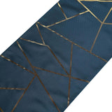 9ft Navy Blue With Gold Foil Geometric Pattern Table Runner