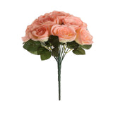 12inches Peach Artificial Velvet-Like Fabric Rose Flower Bouquet Bush