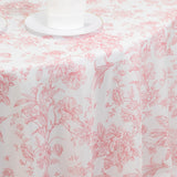 120inch White Pink French Toile Polyester Round Tablecloth